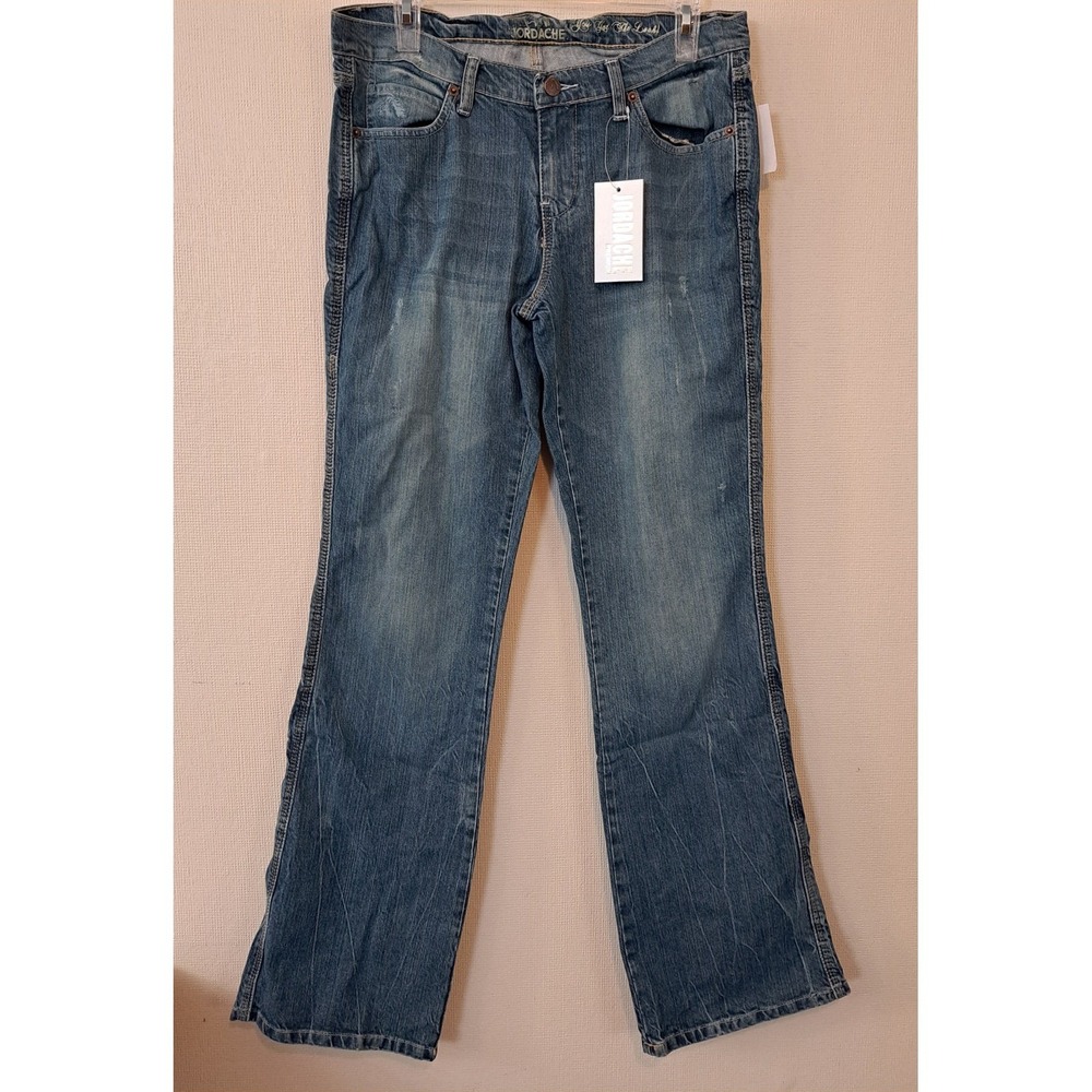 Jordache Heather Slim Bootleg Jeans 31" Size 10/12 Blue NWT Distressed 1435-442